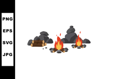 Campfire with stacked logs and surrounding stones for outdoo Product Image 1