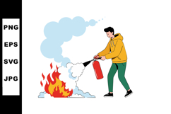 Man Using Fire Extinguisher to Put Out Flames in Safety Illu Product Image 1