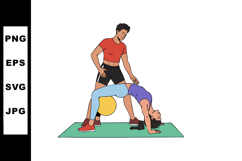 Fitness trainer assisting woman with backbend yoga pose on e Product Image 1