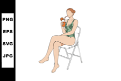 Woman in green swimsuit sitting on chair drinking cocktail v Product Image 1
