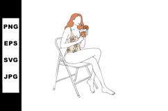Woman in swimsuit drinking cocktail sitting on chair summer Product Image 1