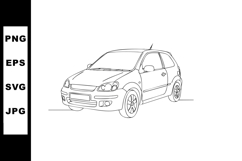 Compact car line art vehicle drawing simple black and white Product Image 1