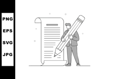 Person Holding Large Pencil Writing on Scroll Paper Vector I Product Image 1