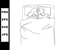 Couple lying together in bed line art vector illustration pe Product Image 1