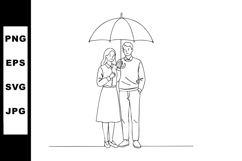 Couple standing under umbrella together simple line art vect Product Image 1
