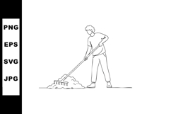 Person Raking Leaves Outdoor Gardening Activity Simple Line Product Image 1