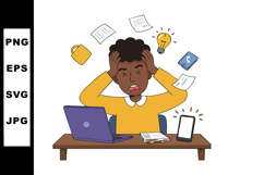 Stressed young man working with laptop and flying papers in Product Image 1