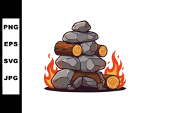 Stone and Wood Campfire with Flames Outdoor Camping Fire Vec Product Image 1
