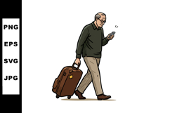 Elderly man walking with suitcase and smartphone using techn Product Image 1