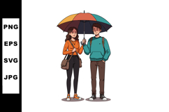 Young couple sharing colorful umbrella on casual autumn day Product Image 1