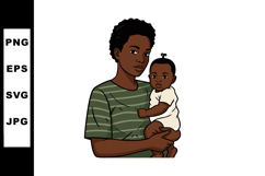African American mother holding baby child in striped green Product Image 1