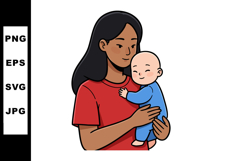 Mother holding baby in red shirt tenderly embracing infant v Product Image 1