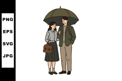 Young couple standing under umbrella sharing rainy day momen Product Image 1