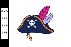 Pirate hat with skull and crossbones and colorful feathers v Product Image 1