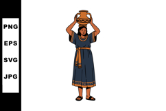 Woman Carrying Clay Pot on Head Wearing Traditional Dress Ve Product Image 1