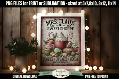 Mrs Claus Sweet Shoppe Sublimation Design | Vintage Sign PNG Product Image 1