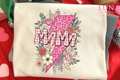 Mama Floral Lightning Bolt PNG, Pink Leopard Mom Sublimation Product Image 1