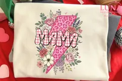 Mama Floral Lightning Bolt PNG, Pink Leopard Mom Sublimation Product Image 1