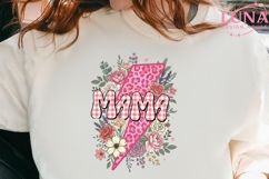 Mama Floral Lightning Bolt PNG, Pink Leopard Mom Sublimation Product Image 2
