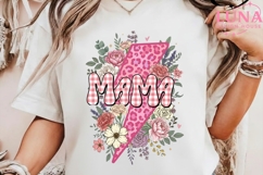 Mama Floral Lightning Bolt PNG, Pink Leopard Mom Sublimation Product Image 4
