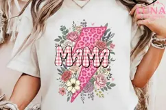 Mama Floral Lightning Bolt PNG, Pink Leopard Mom Sublimation Product Image 4