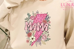Mama Floral Lightning Bolt PNG, Pink Leopard Mom Sublimation Product Image 5