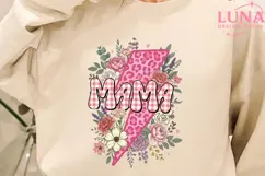 Mama Floral Lightning Bolt PNG, Pink Leopard Mom Sublimation Product Image 5