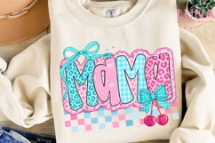 Mama Leopard Bow Coquette PNG, Pink Blue Cheetah Sublimation Product Image 2