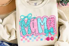 Mama Leopard Bow Coquette PNG, Pink Blue Cheetah Sublimation Product Image 2