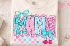 Mama Leopard Bow Coquette PNG, Pink Blue Cheetah Sublimation Product Image 3