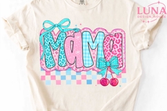 Mama Leopard Bow Coquette PNG, Pink Blue Cheetah Sublimation Product Image 4