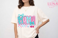 Mama Leopard Bow Coquette PNG, Pink Blue Cheetah Sublimation Product Image 5