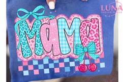 Mama Leopard Bow Coquette PNG, Pink Blue Cheetah Sublimation Product Image 6