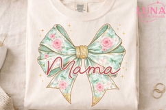 Mama Floral Bow PNG, Coquette Bow Sublimation, Mother's Day Product Image 4