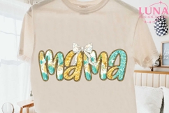 Mama Glitter Bow PNG, Sparkle Mom Sublimation, Turquoise Product Image 2