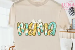 Mama Glitter Bow PNG, Sparkle Mom Sublimation, Turquoise Product Image 2