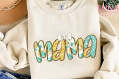 Mama Glitter Bow PNG, Sparkle Mom Sublimation, Turquoise Product Image 3