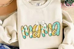 Mama Glitter Bow PNG, Sparkle Mom Sublimation, Turquoise Product Image 3