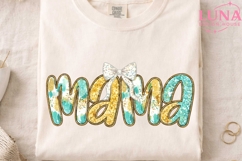 Mama Glitter Bow PNG, Sparkle Mom Sublimation, Turquoise Product Image 4