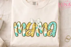 Mama Glitter Bow PNG, Sparkle Mom Sublimation, Turquoise Product Image 4