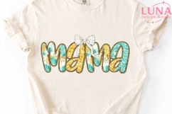 Mama Glitter Bow PNG, Sparkle Mom Sublimation, Turquoise Product Image 5