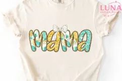 Mama Glitter Bow PNG, Sparkle Mom Sublimation, Turquoise Product Image 5