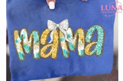 Mama Glitter Bow PNG, Sparkle Mom Sublimation, Turquoise Product Image 6