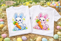 Cute Easter Bunny With Carrot PNG Sublimation Clipart Product Image 1