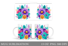 Floral Mug Sublimation. Flowers Mug Wrap Design Product Image 1