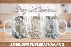 3D White Flowers Mug Wrap | Sublimation Coffee Cup Product Image 1