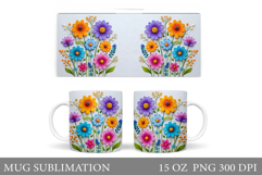Flowers Mug Sublimation. Floral Mug Wrap Design Product Image 1