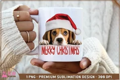 Merry Christmas Beagle png, Peeking Beagle puppy sublimation Product Image 3
