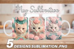 3D Cat and Flowers Mug Wrap | Sublimation Coffee Cup Product Image 1