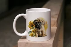 Bullmastiff puppy sunflower sublimation png, watercolor dog Product Image 3
